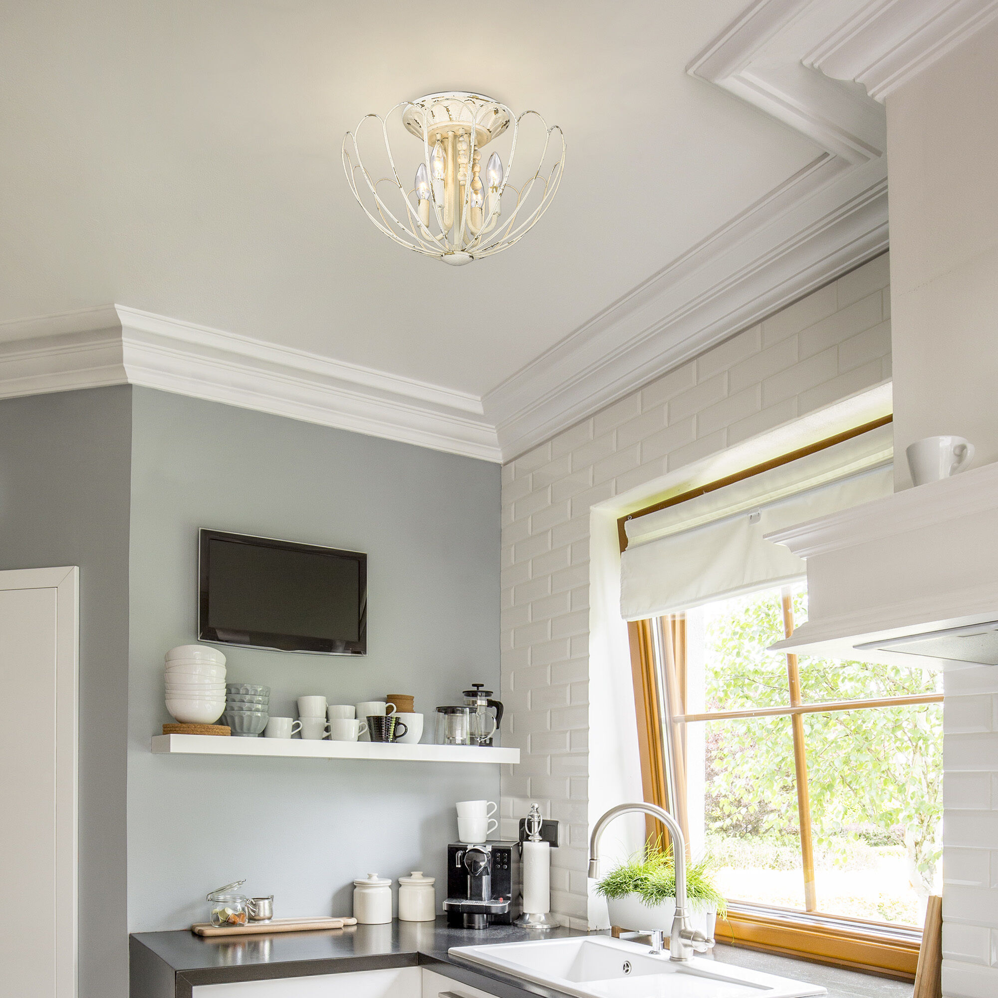 White semi flush ceiling light top